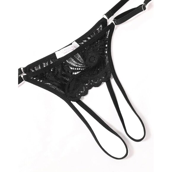 Sensual Underwire Floral Lace Lingerie Set with Garter S-XXL - Nighttime Delight - Picture 6 of 6